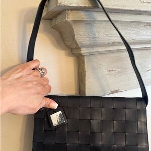 Lauren Ralph Lauren Black Woven Leather Shoulder Bag